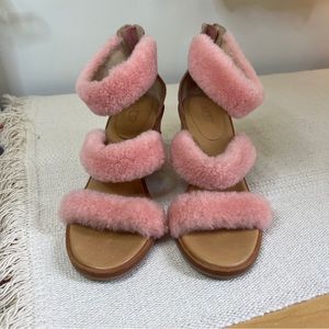 Ugg Del Rey Fluffy Lantana Pink Heeled Sandals